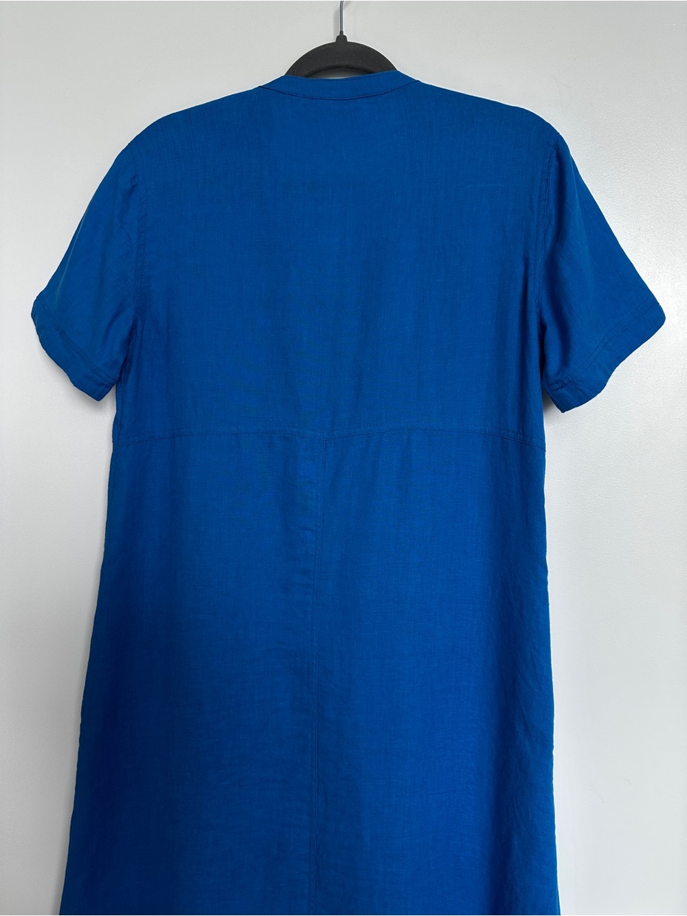 FOIL Classic Short-Sleeve Button Front Blue Linen Dress with Pockets (6) - Picture 13 of 13